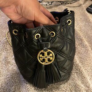 Tory Burch Black Fleming Soft Mini Quilted Bucket Bag